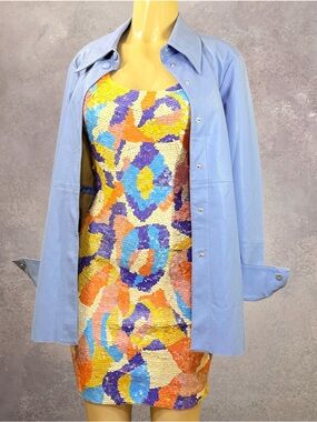 Vintage 1992 Nadine boutique M Colorful Sequin Prom Bodycon Mini Dress